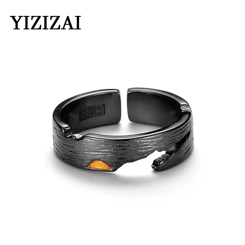 Bague d'index à Texture craquelée noire pour hommes