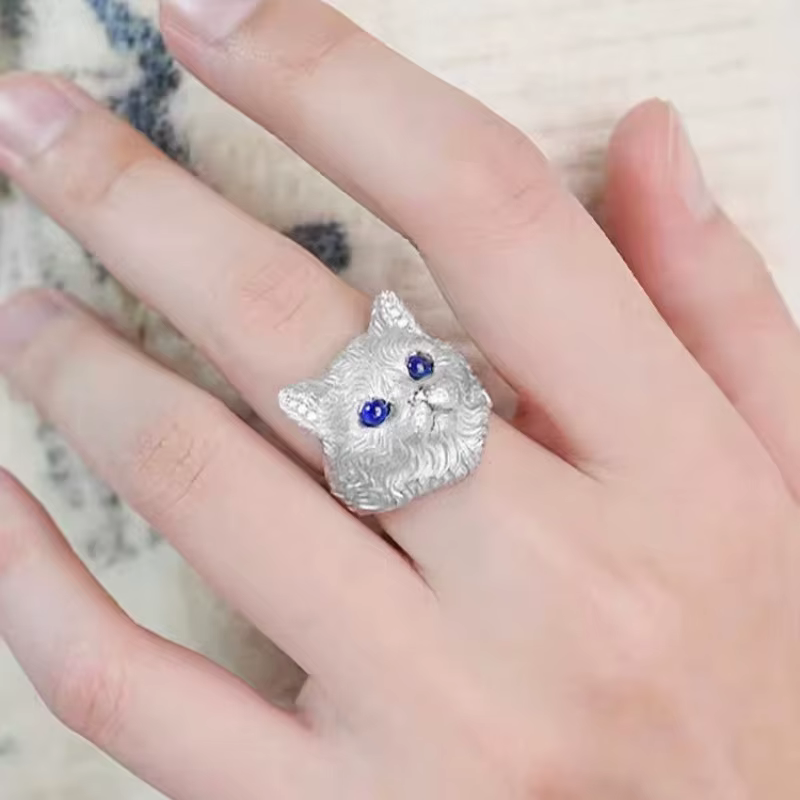 Bagues en forme de chat en relief camée pour femmes