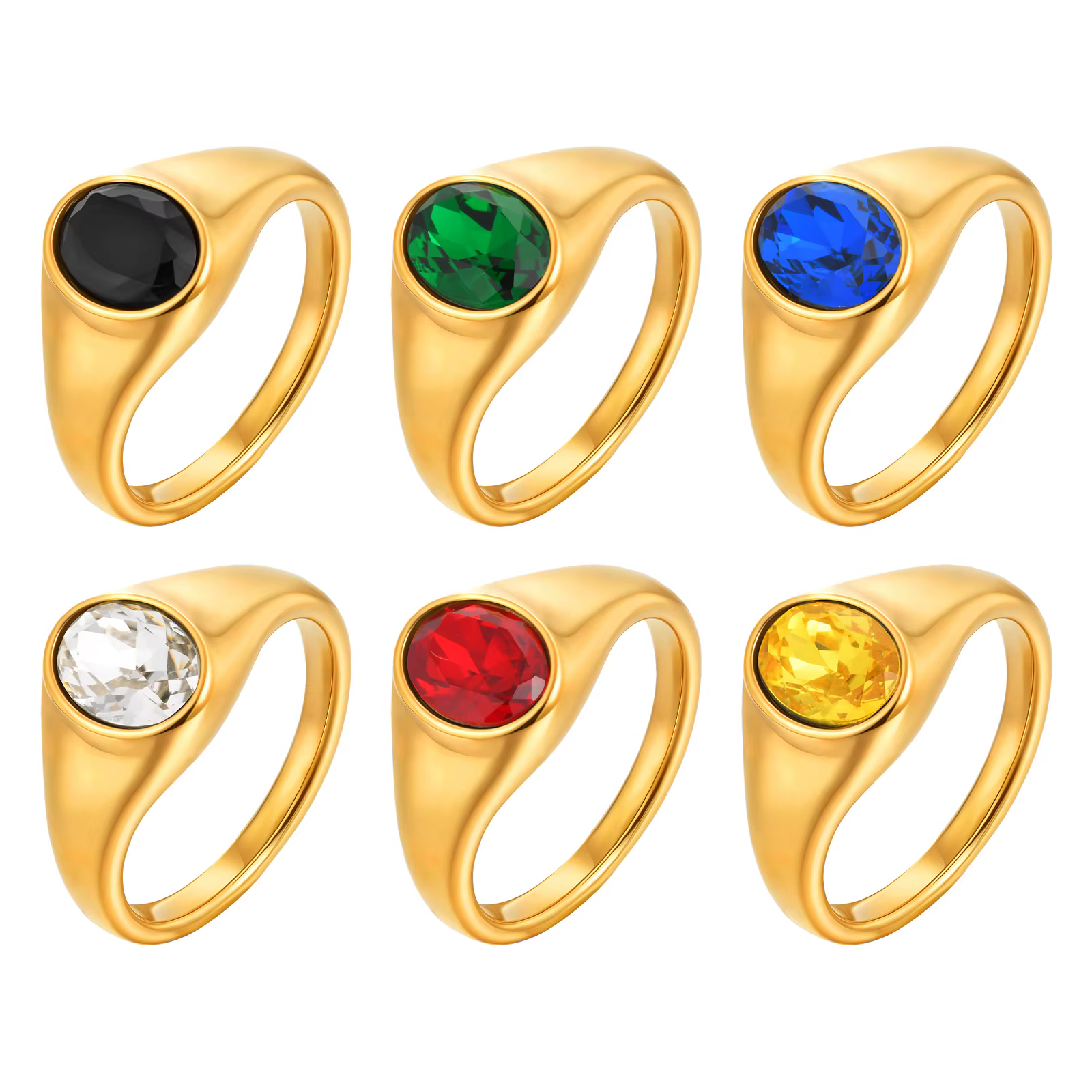 Bague ovale en Zircon noir/bleu/rouge/blanc pour femmes, bagues de mariage en acier inoxydable de couleur or, bijoux luxueux, cadeau de fête