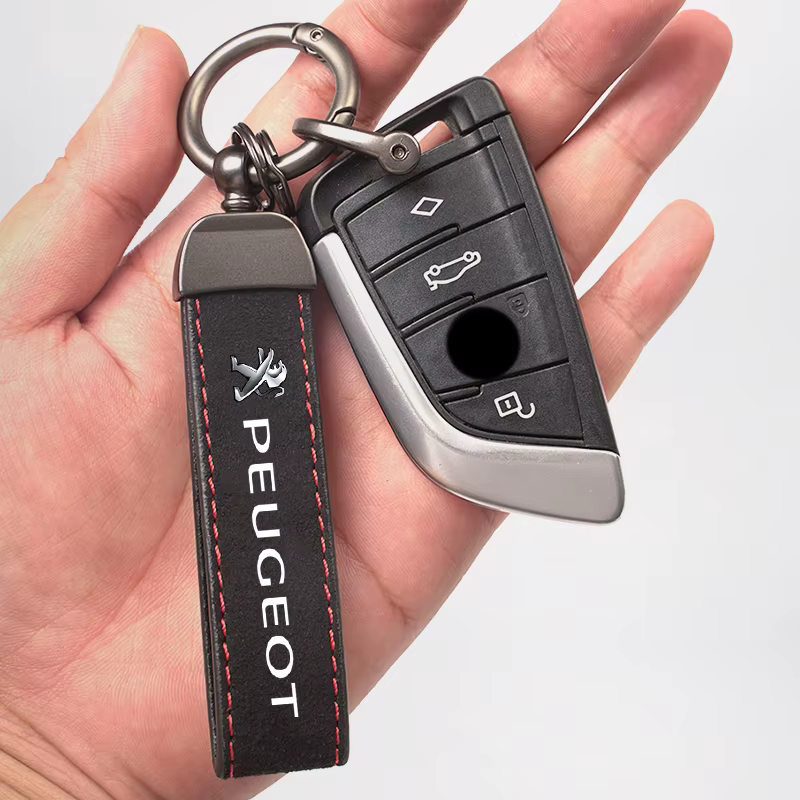 Porte-clés en cuir burbué pour voiture Peugeot
