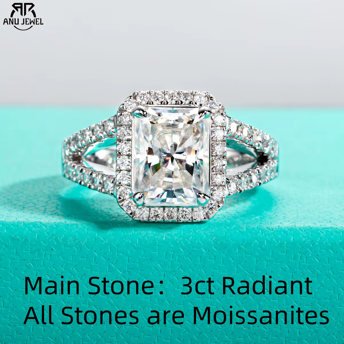 AnuJewel 3ct coupe rayonnante D couleur Moissanite bague de fiançailles Vintage plaqué or 18K bague de mariage luxueuse pour les femmes bijoux