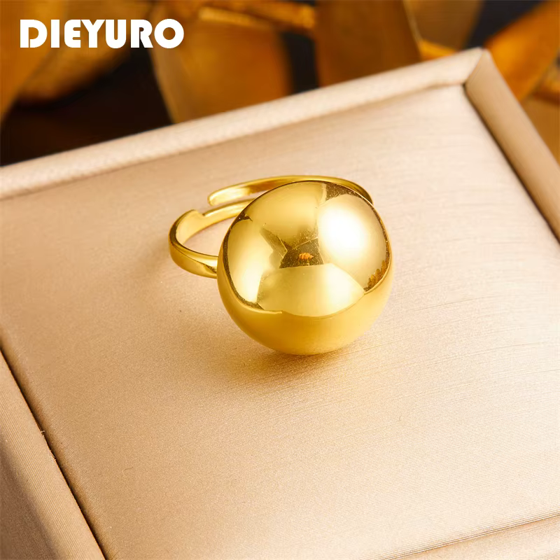 DIEYURO 316L acier inoxydable couleur or rond ouvert bague pour femmes fille mode nouveaux bijoux cadeau fête anillos mujer