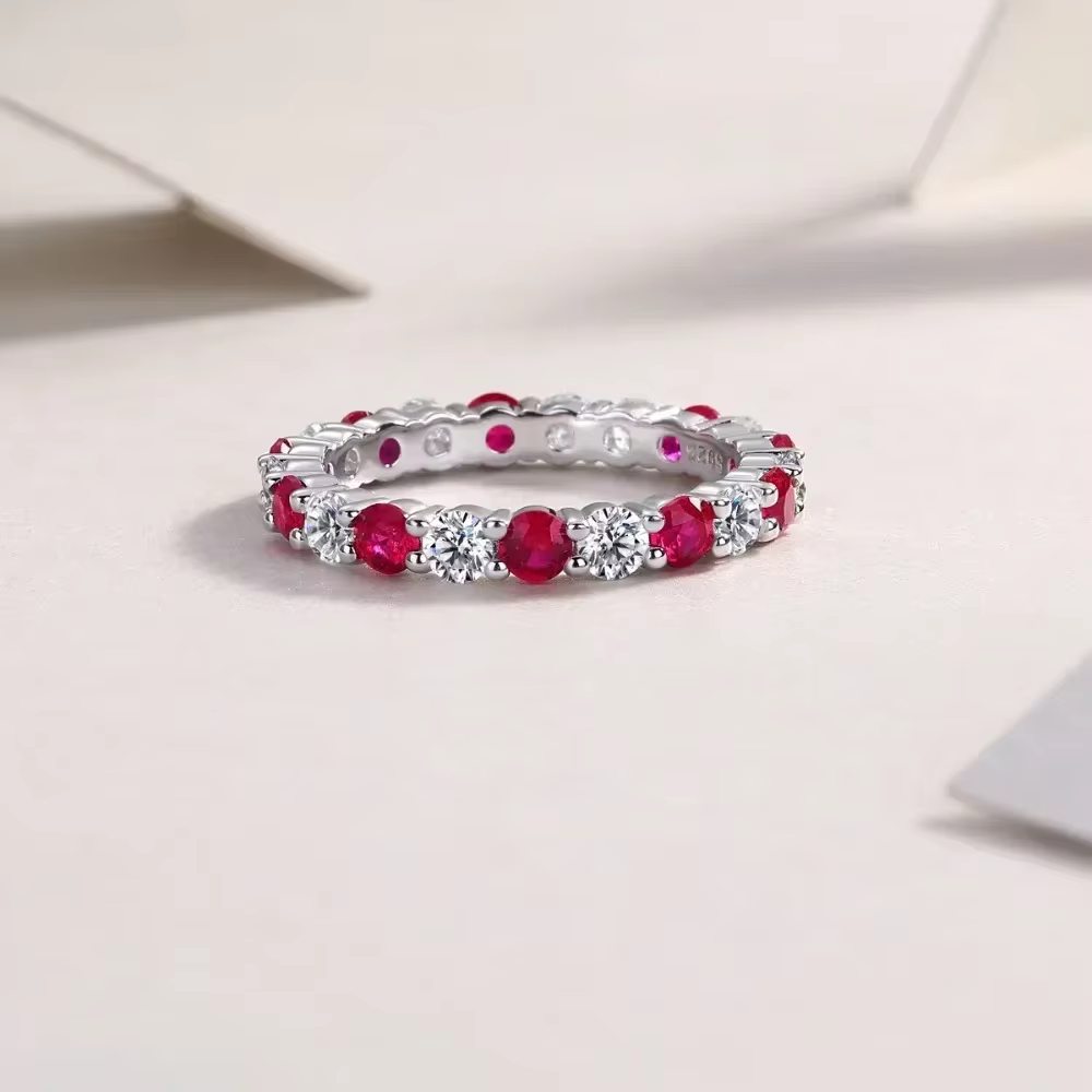 M-JAJA 3.5mm Moissanite alliance éternité rubis/saphir/émeraude bague pour les femmes S925 en argent Sterling plaqué or bijoux fins