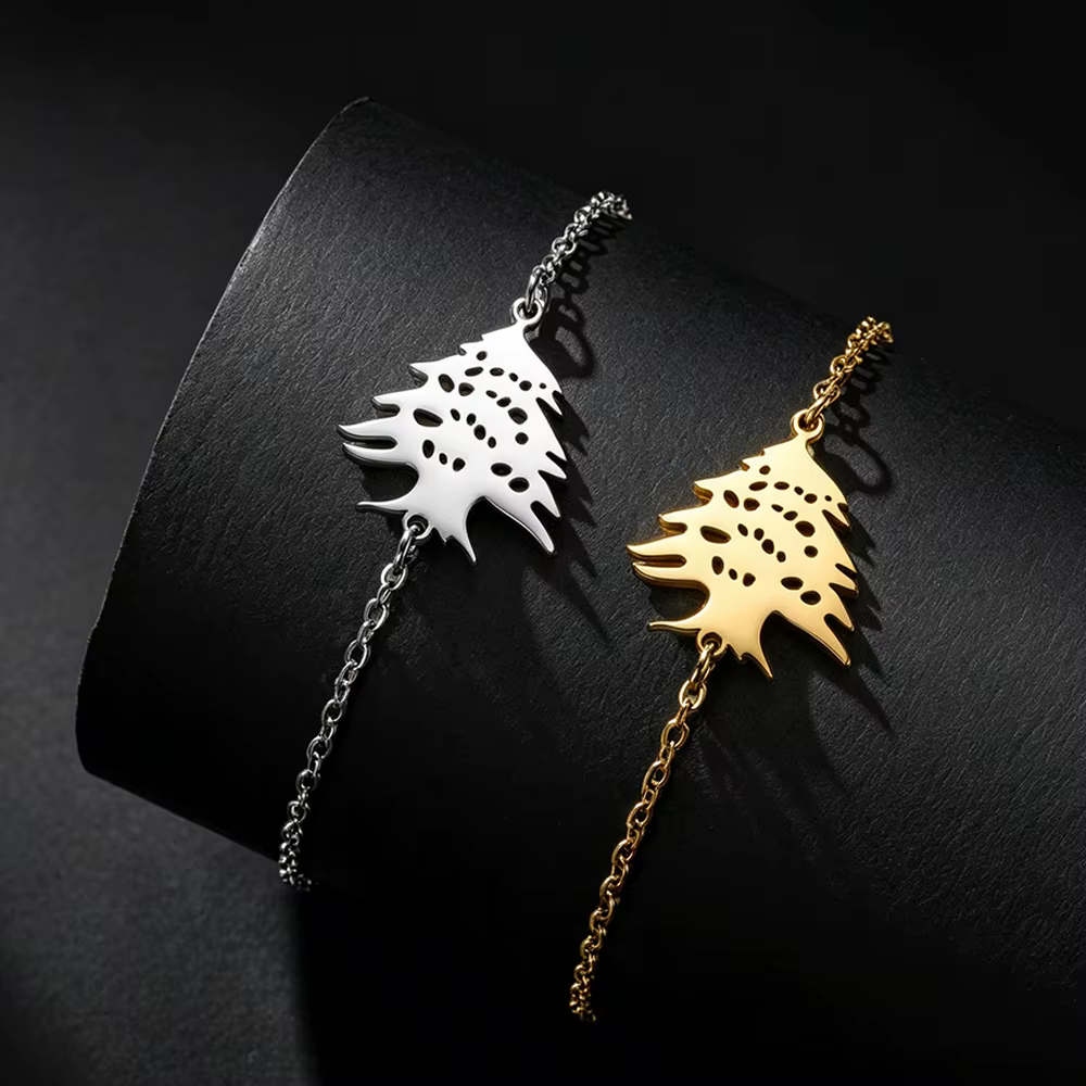 Bracelet ajustable en acier inoxydable avec breloque cèdre du Liban
