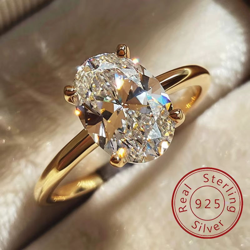 Bague ovale en argent Sterling 925 pour femmes, magnifique et brillant, en pierre ovale en Zircon 1-8CT, pour fiançailles, mariage, luxe, bijoux fins de haute qualité