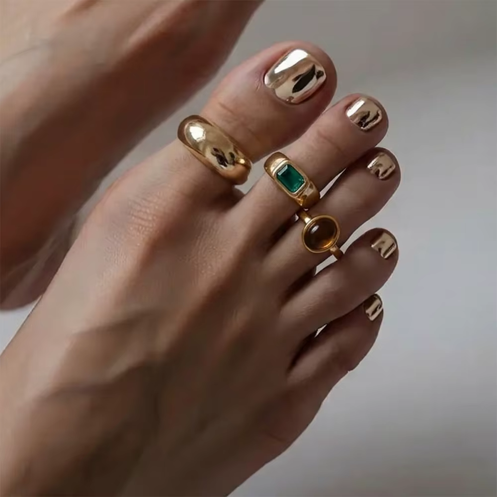Bague de pied ouverte géométrique couleur or et argent avec imitation de pierres précieuses pour femme
