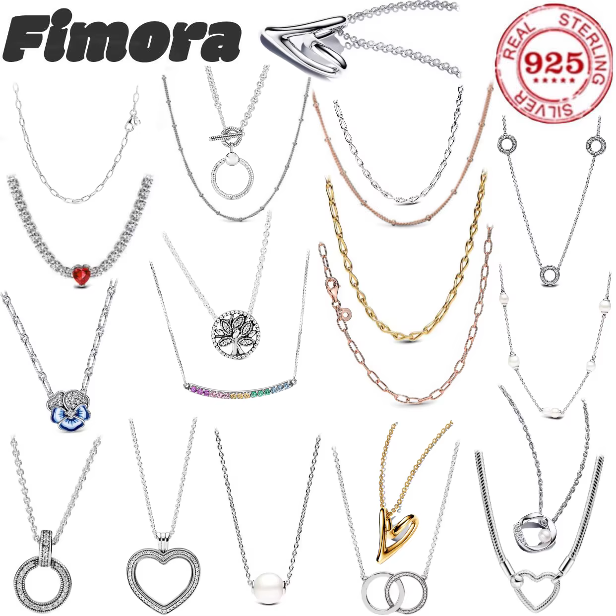 Collier avec pendentif en forme de cœur à double anneau en argent sterling 925