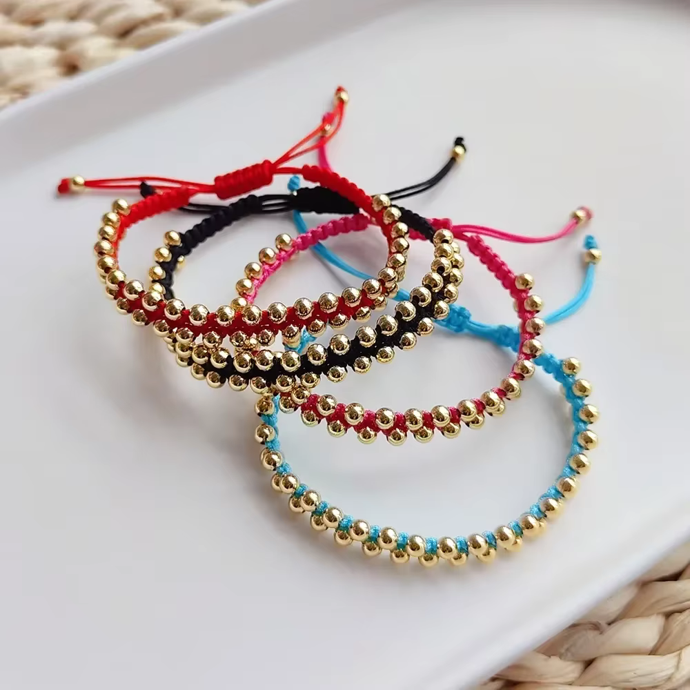 KKBEAD Bracelet tressé à la main Bijoux pour femmes 4mm haute qualité plaqué or perles Bracelets