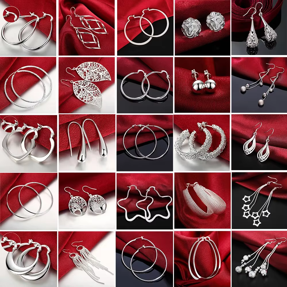 Top qualité 925 boucles d'oreilles en argent Sterling Simple rond cercle