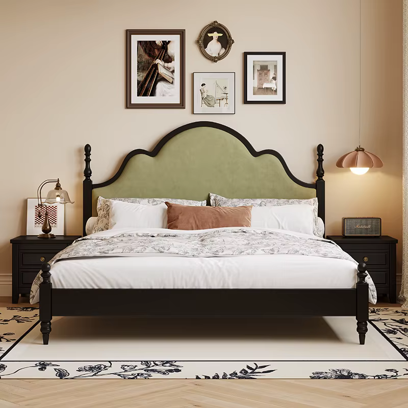 Lit Double de rangement noir haut de gamme chambre moderne Style français lit en bois famille Camarotes Para dortoir meubles de maison
