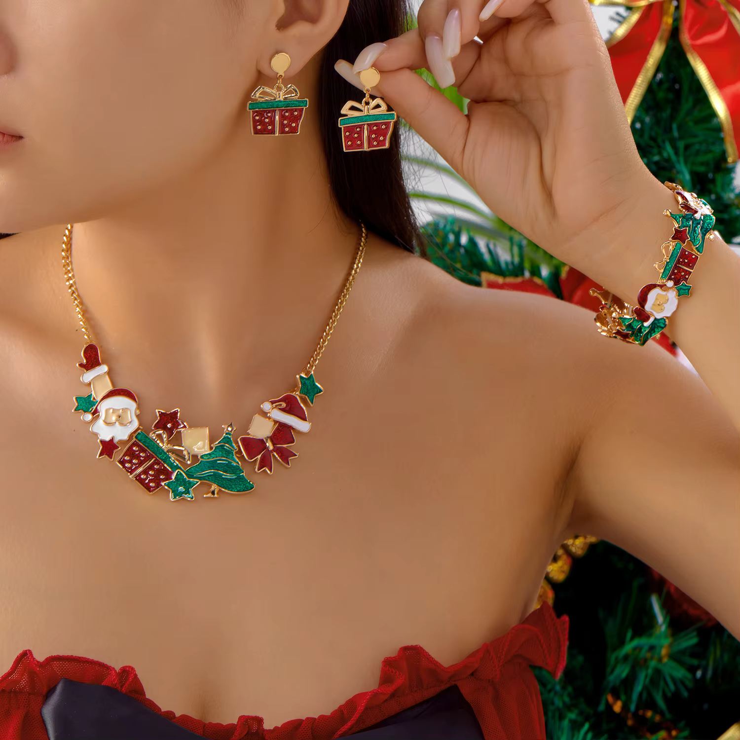 Ensemble de boucles d'oreilles et Bracelet en métal pour femmes