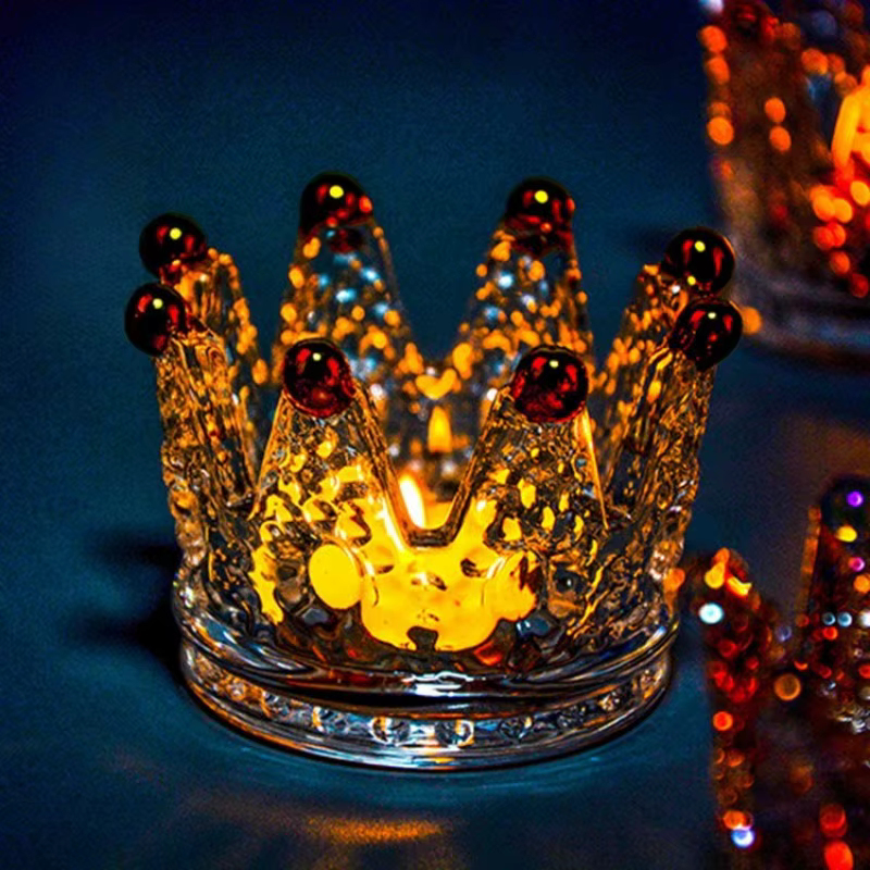 Bougeoir en verre avec couronne en cristal européen