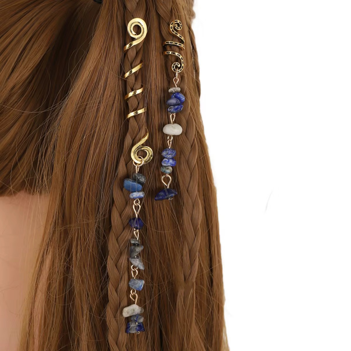 Anneau de cheveux tressé avec pendentif en pierre naturelle
