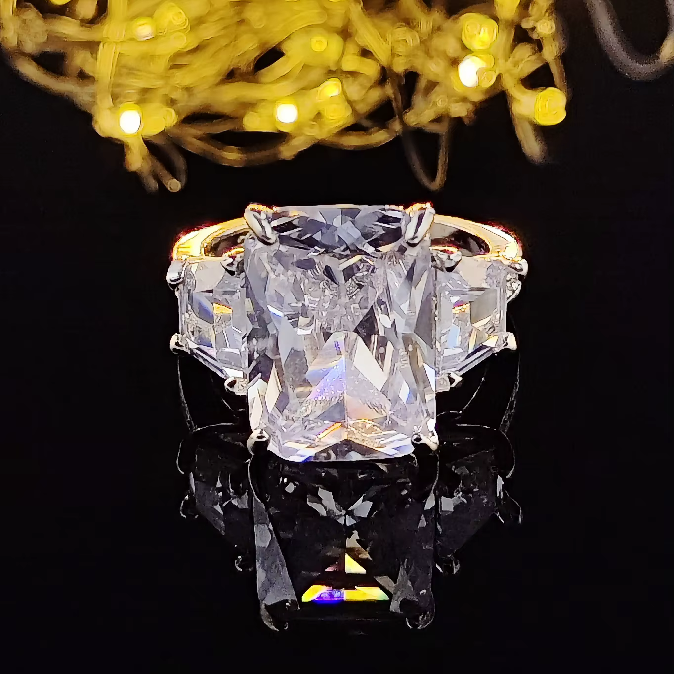 Bague de fiançailles rectangulaire de luxe pour femmes