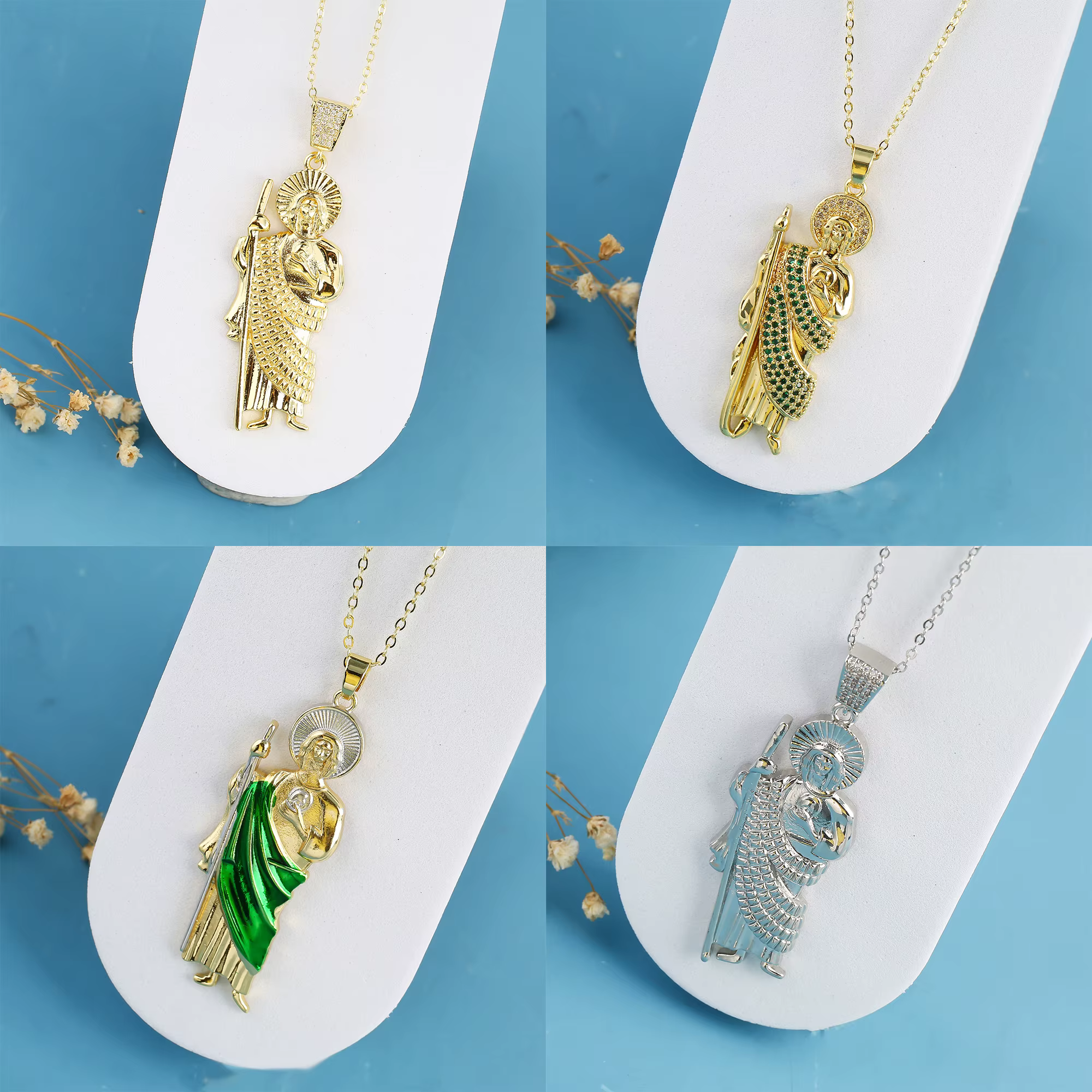 Pendentif classique Simple San Judas Tadeo plaqué or 14 carats pour hommes et femmes