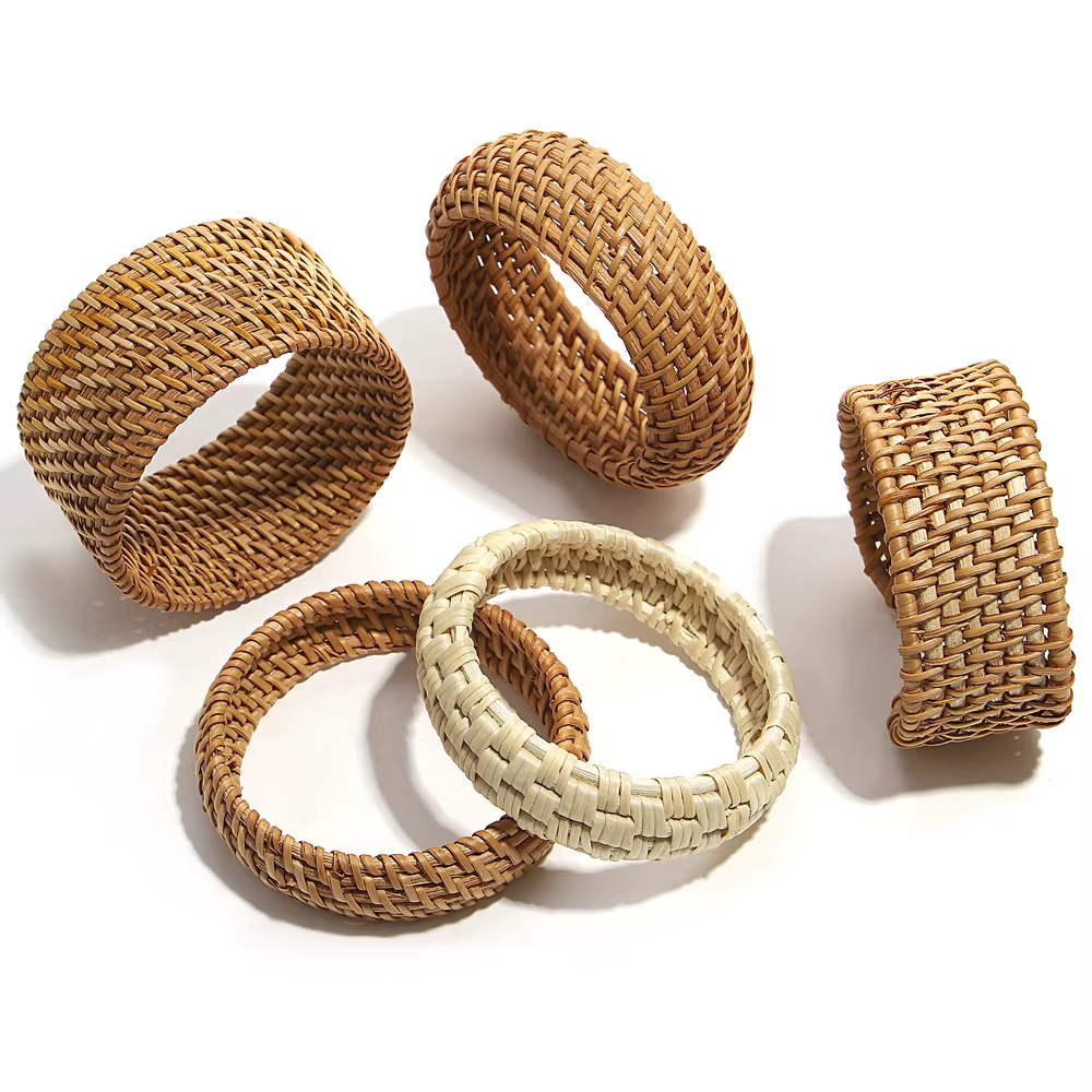 ALLYES Boho bois bambou rotin tissage Bracelet pour femmes plage bijoux Vintage à la main large enveloppe poignet