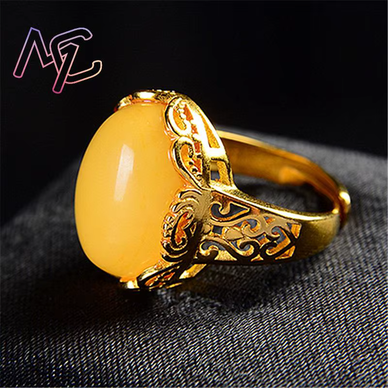 Bagues en ambre jaune, amulette porte-bonheur