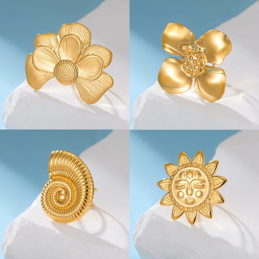 COOLTIME mode fleur bague pour femmes en acier inoxydable couleur or gardénia camélia