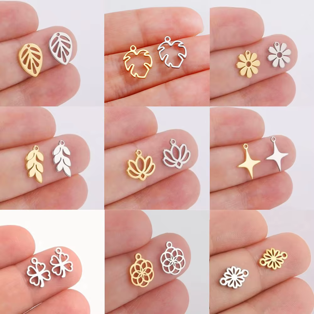 EUEAVAN 5 pièces breloques en acier inoxydable pour la fabrication de bijoux feuilles fleur de Lotus étoile pendentif