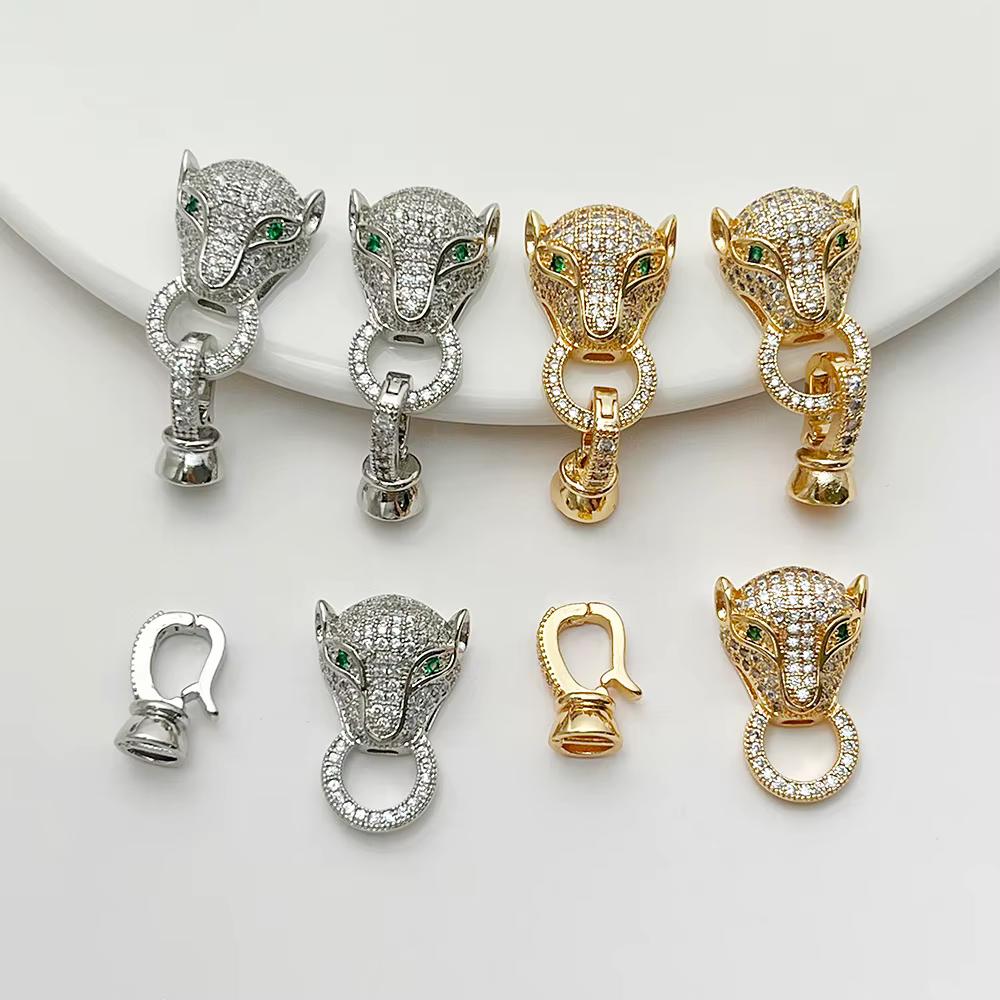 1 pièce Micro-ensemble zircone tête de léopard bijoux Linker Bracelet à bricoler soi-même collier perle chaîne pull