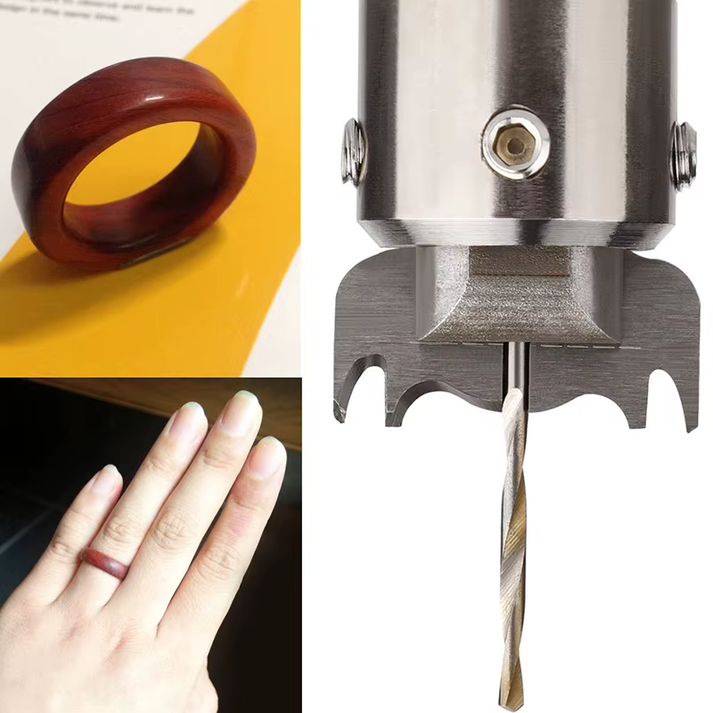 Perceuse à anneaux en bois, Machine multifonctionnelle à anneaux épais en bois pour la fabrication d'anneaux et de bijoux en bois 16 pièces
