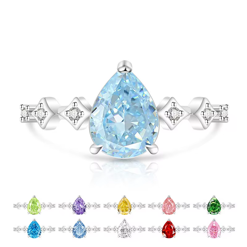 Bague en argent 925 avec pierres précieuses pour femmes