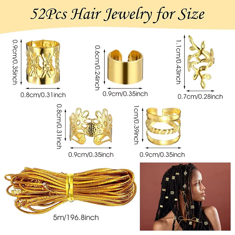 Bijoux de cheveux en or pour tresses
