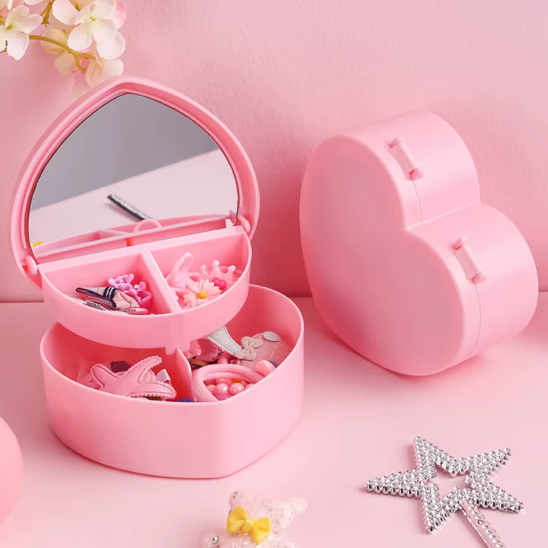 Boîte de rangement de bijoux en forme de cœur pour filles