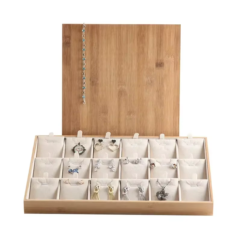 Boîte de rangement de bijoux en bambou et bois