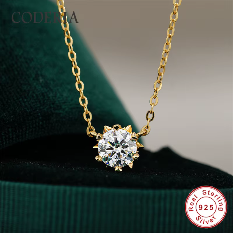 Pendentif en diamant de laboratoire en argent S925 plaqué or 18 carats