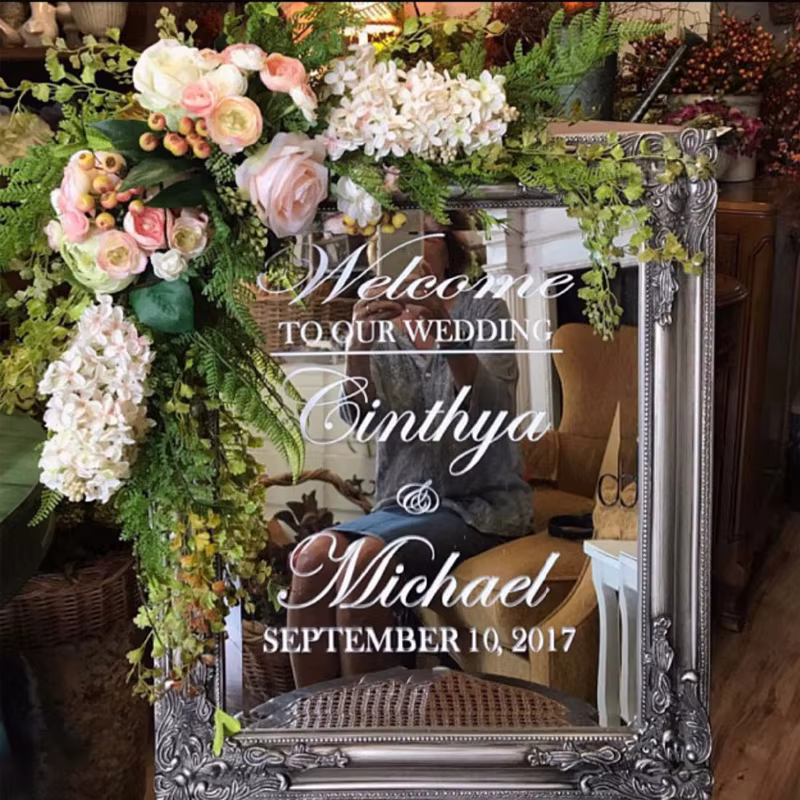 Autocollant en vinyle miroir de bienvenue pour mariage