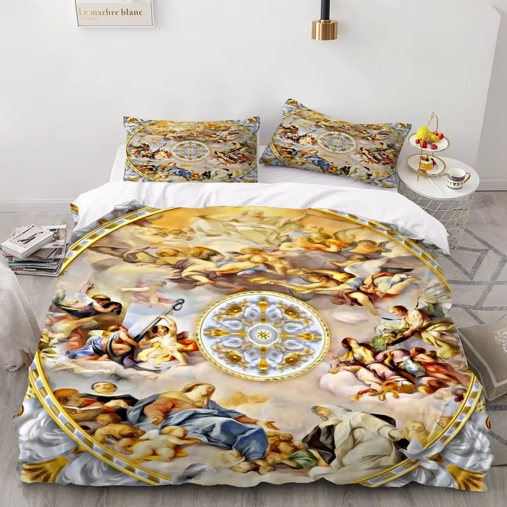 2/3 pièces ange peinture à l'huile ensemble de literie Art ancien housse de couette dessin animé chaud lit