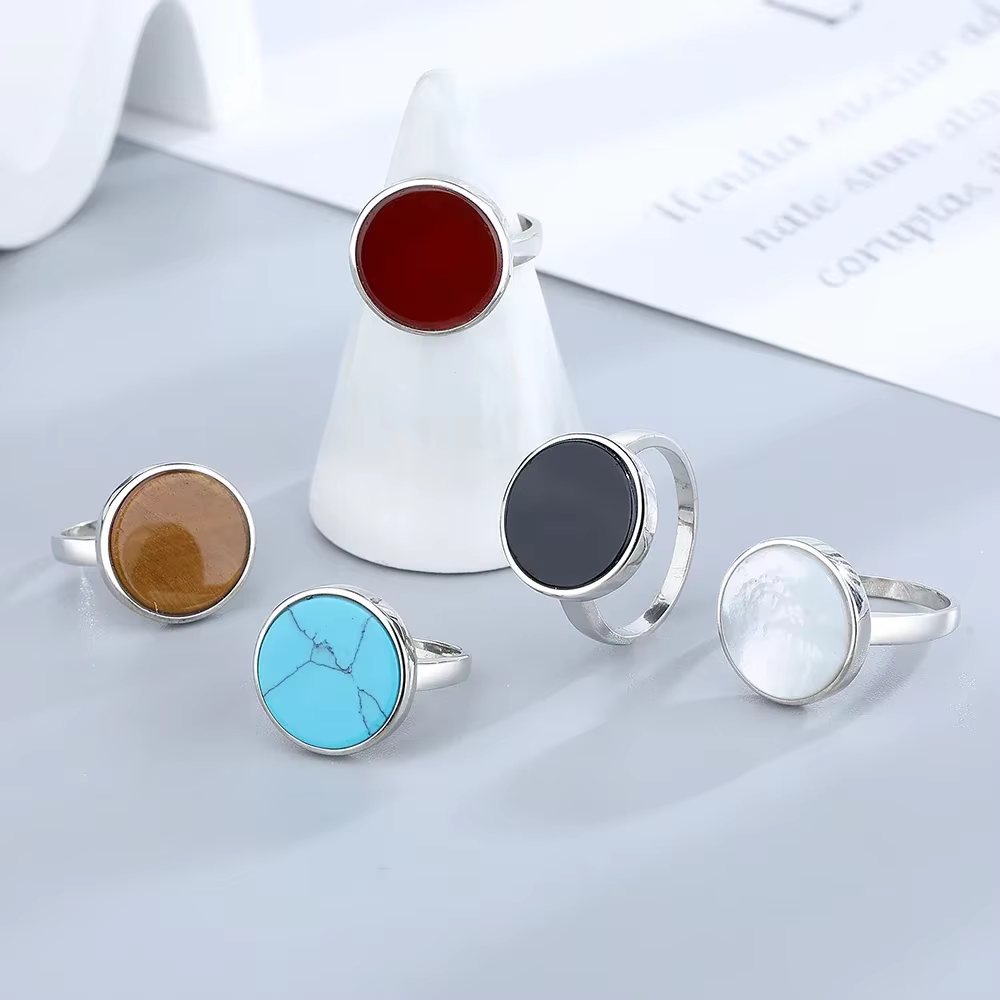 Bague en argent Sterling 925 Rhodochrosite incrustée de pierre naturelle ronde