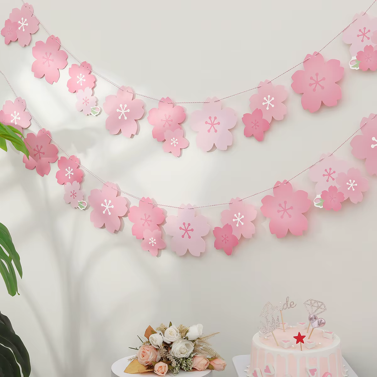 Drapeau rose en fleurs de cerisier, 1 pièce, décoration de fête, aménagement mural de salle