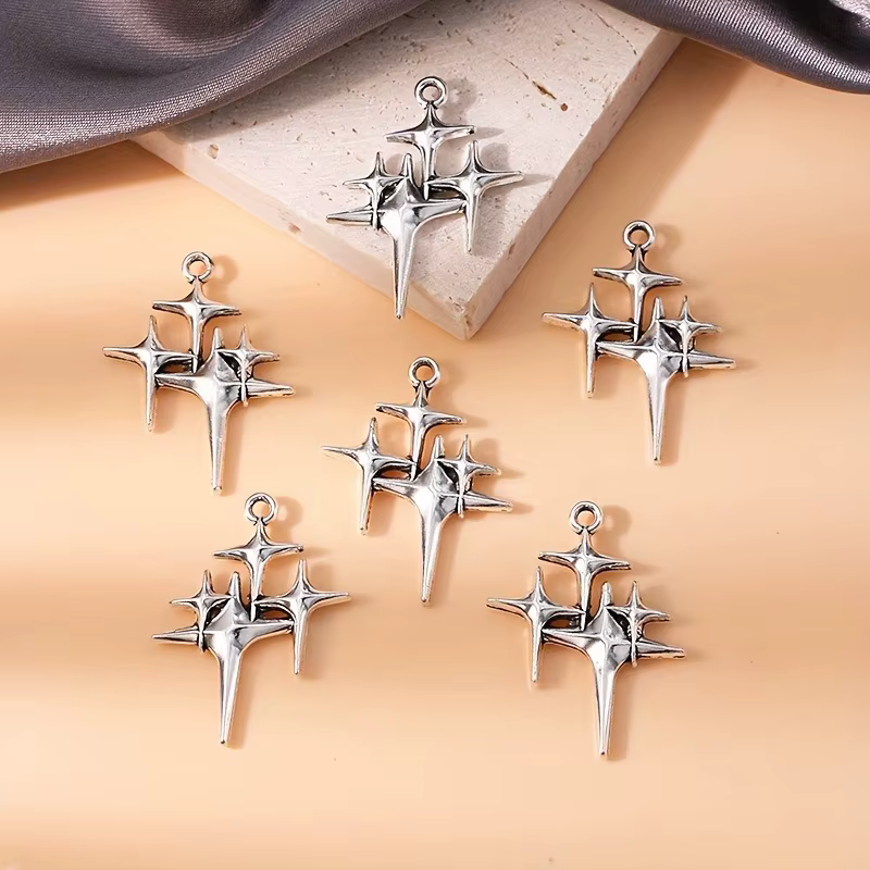 Breloques étoiles plaquées argent, pendentifs Polestar pour la fabrication de bijoux, accessoires de boucles d'oreilles et de colliers faits à la main, DIY, 12 pièces