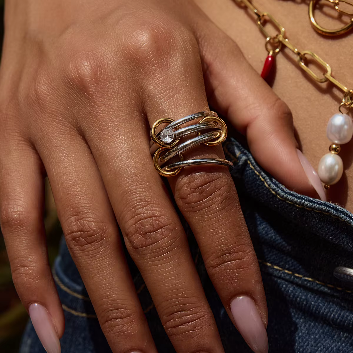 Yori – bague multi-doigt géométrique minimaliste en Zirconium pour femmes