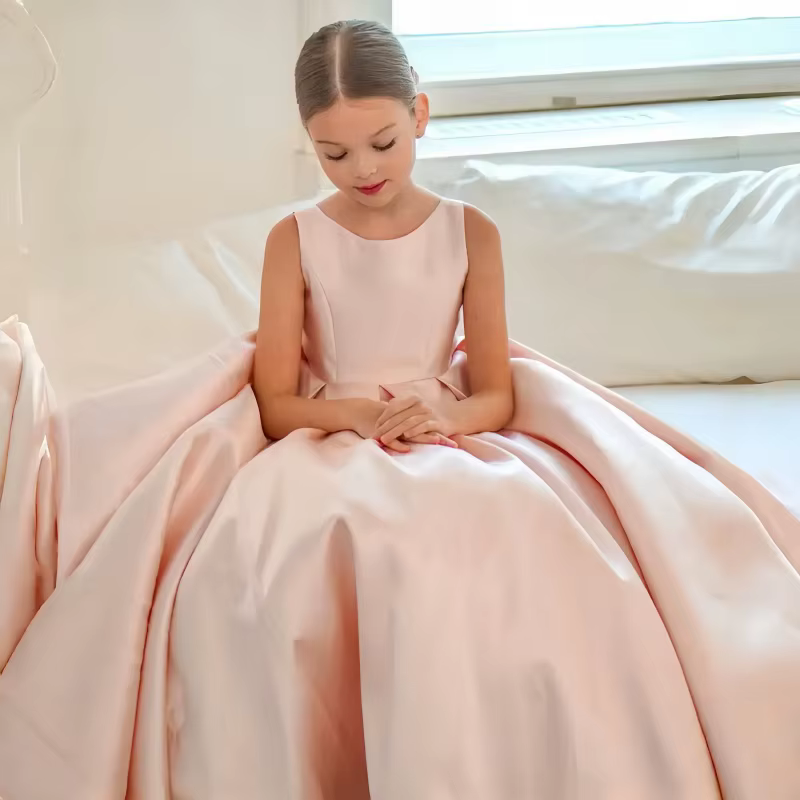 Robe de demoiselle d'honneur blanche pour mariage avec nœud en satin