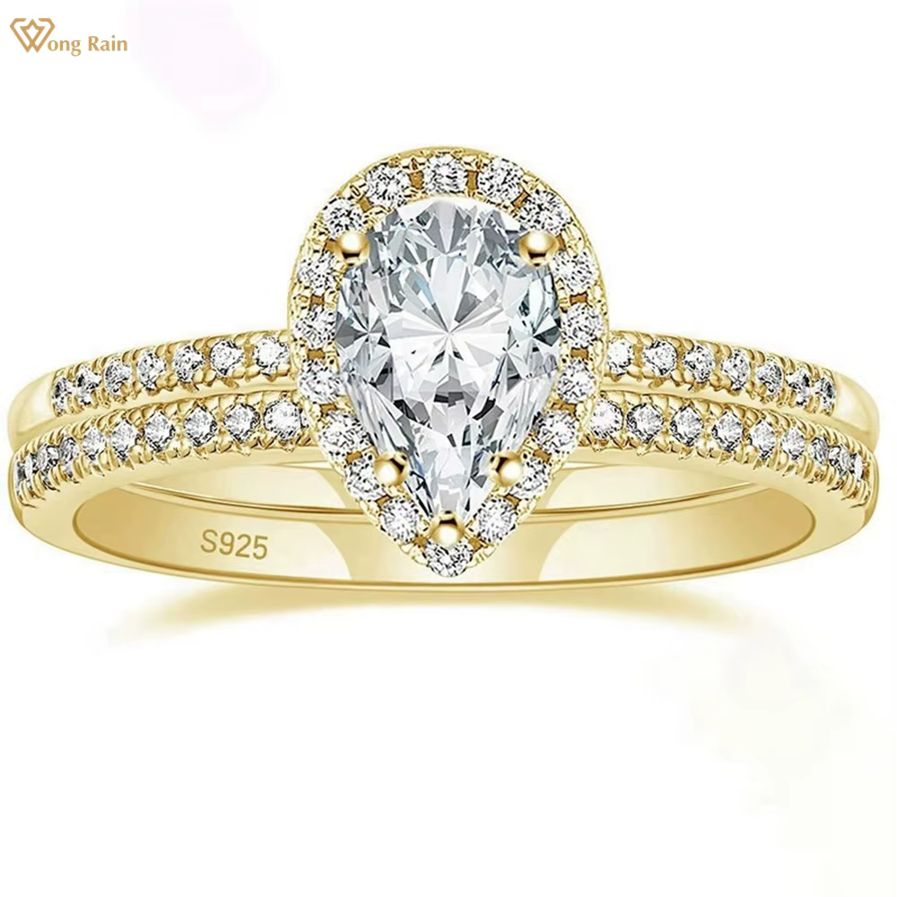 Wong Rain Classic – ensemble de bagues de fiançailles en argent sterling 925 massif, coupe poire, 6x9 MM, pierres précieuses en saphir de laboratoire, bijoux fins, cadeaux de mariage