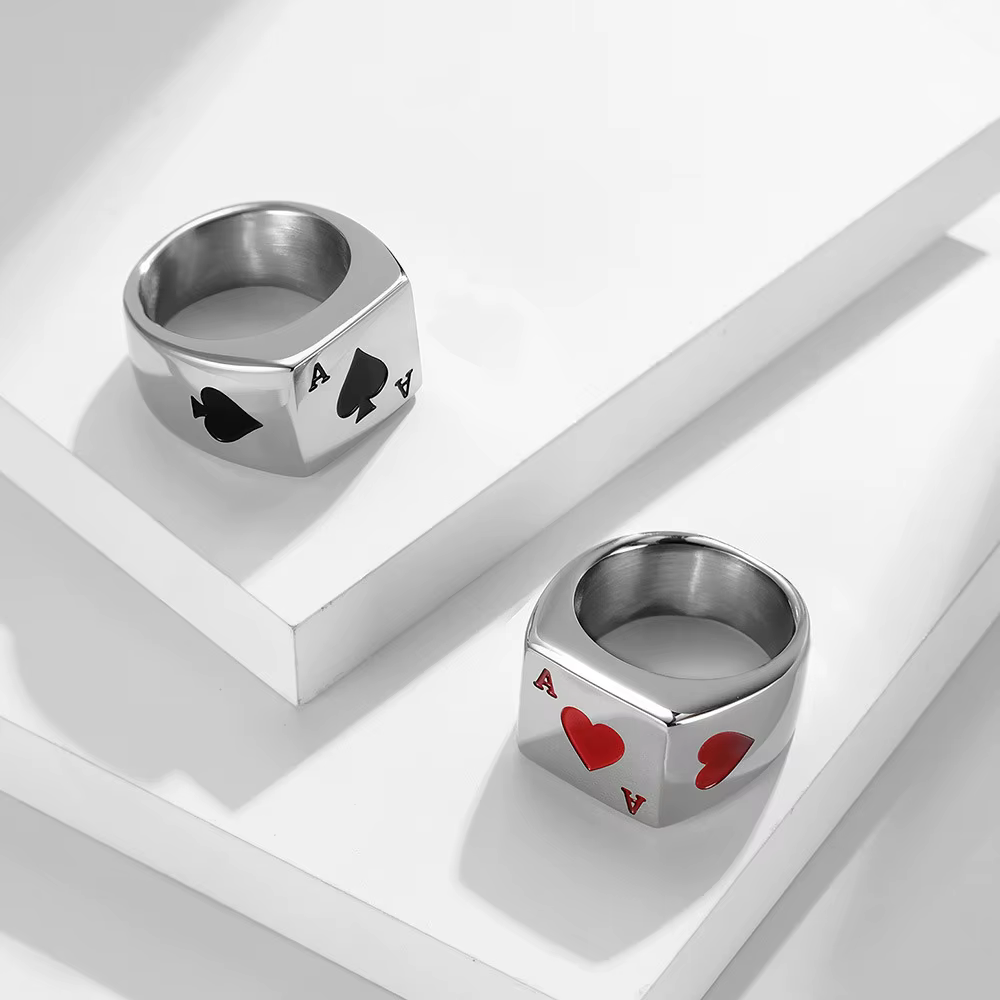 Punk Hip Hop GamJeff Lucky Zanof Hearts/Zanof Spades Ring pour hommes et femmes
