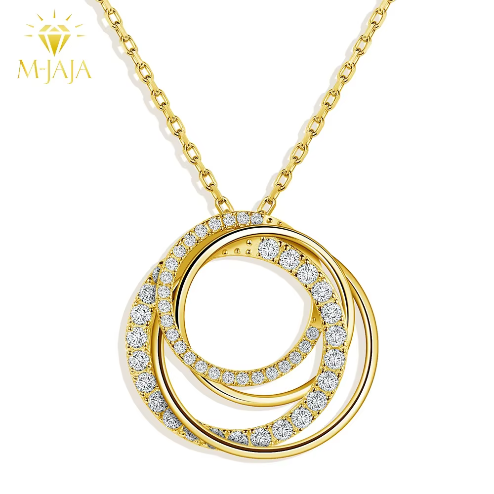 M-JAJA Moissanite quatre cercles pendentif collier pour femmes plaqué or S925 en argent Sterling Multi cerceau