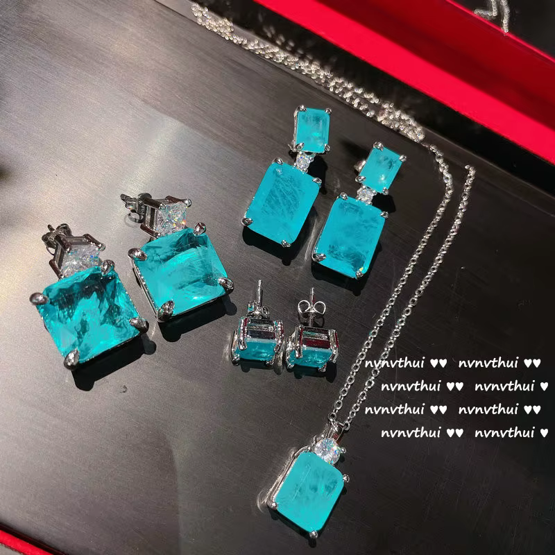 Paraiba-Ensemble de boucles d'oreilles en argent 2024 pour femmes