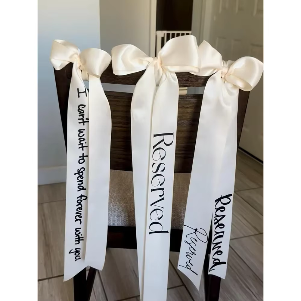 Ruban de chaise de mariage personnalisé, siège réservé, étiquette en ruban de Satin, cartes de lieu de nom de marié de mariée pour cadeau de réception de cérémonie