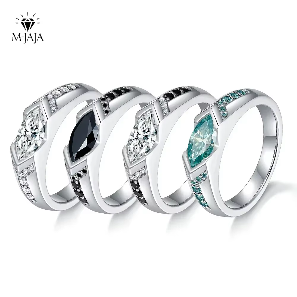 M-JAJA 1ct Marquise Moissanite bague de fiançailles pour hommes/femmes 925 en argent Sterling demi éternité alliance