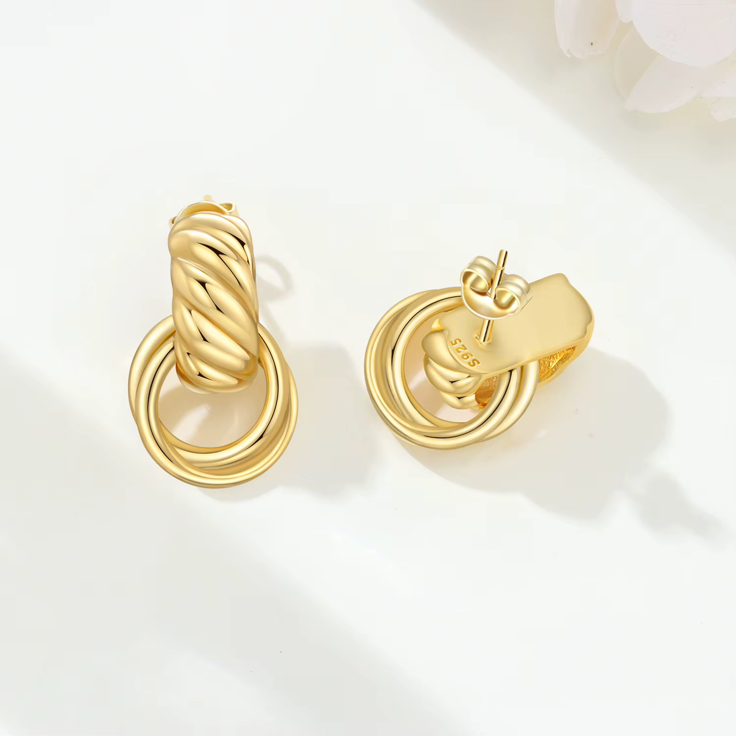 Orstarry 925 argent Sterling or polyvalent Double anneau boucles d'oreilles