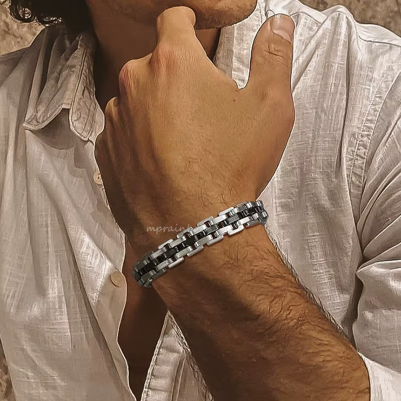 Bracelet pour hommes, Bracelet bicolore en acier inoxydable