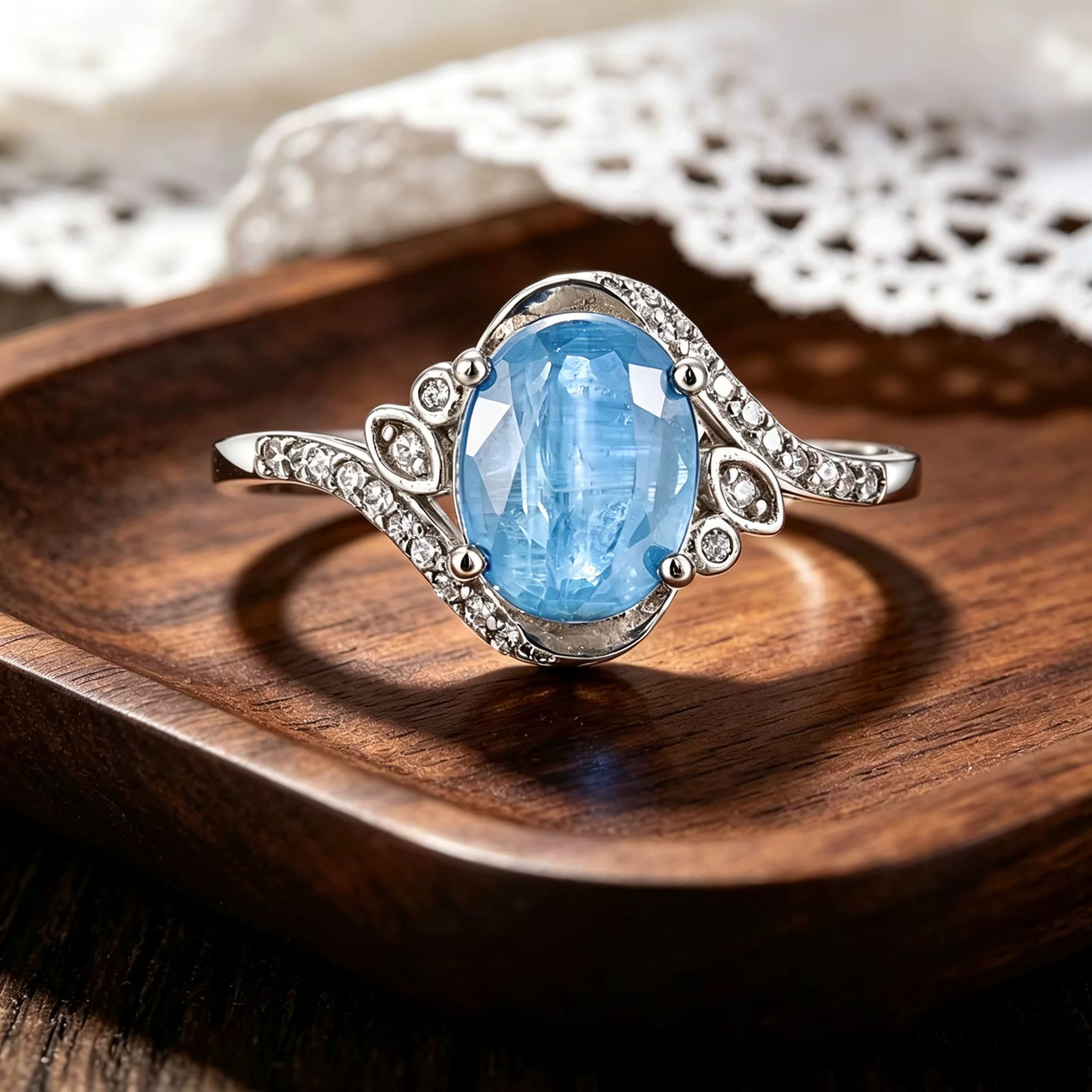 Bague en topaze bleue ciel naturelle de luxe léger pour femme