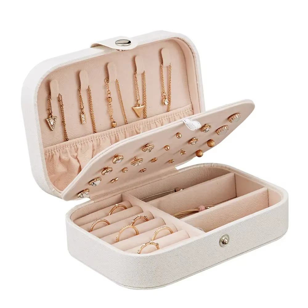 Boîte à bijoux portable, organisateur de bijoux, étui de voyage pour bijoux, boîtes de rangement en cuir avec fermeture à bouton, fermeture éclair, Joyero