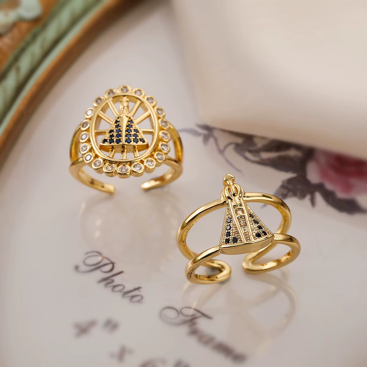 Bague réglable Vintage en zircone cubique vierge marie pour femmes et filles