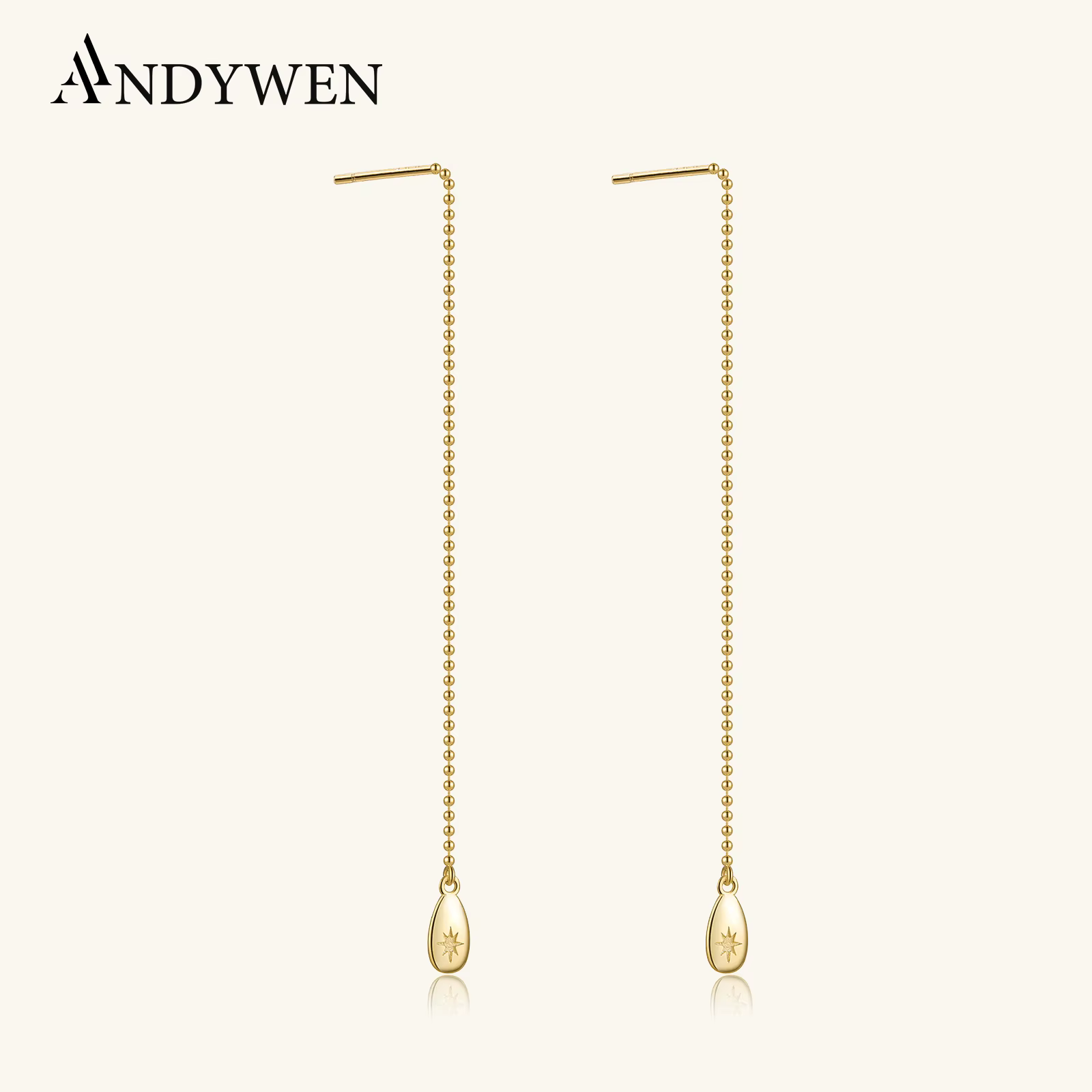 ANDYWEN 925 en argent Sterling perles d'or chaîne ovale longue