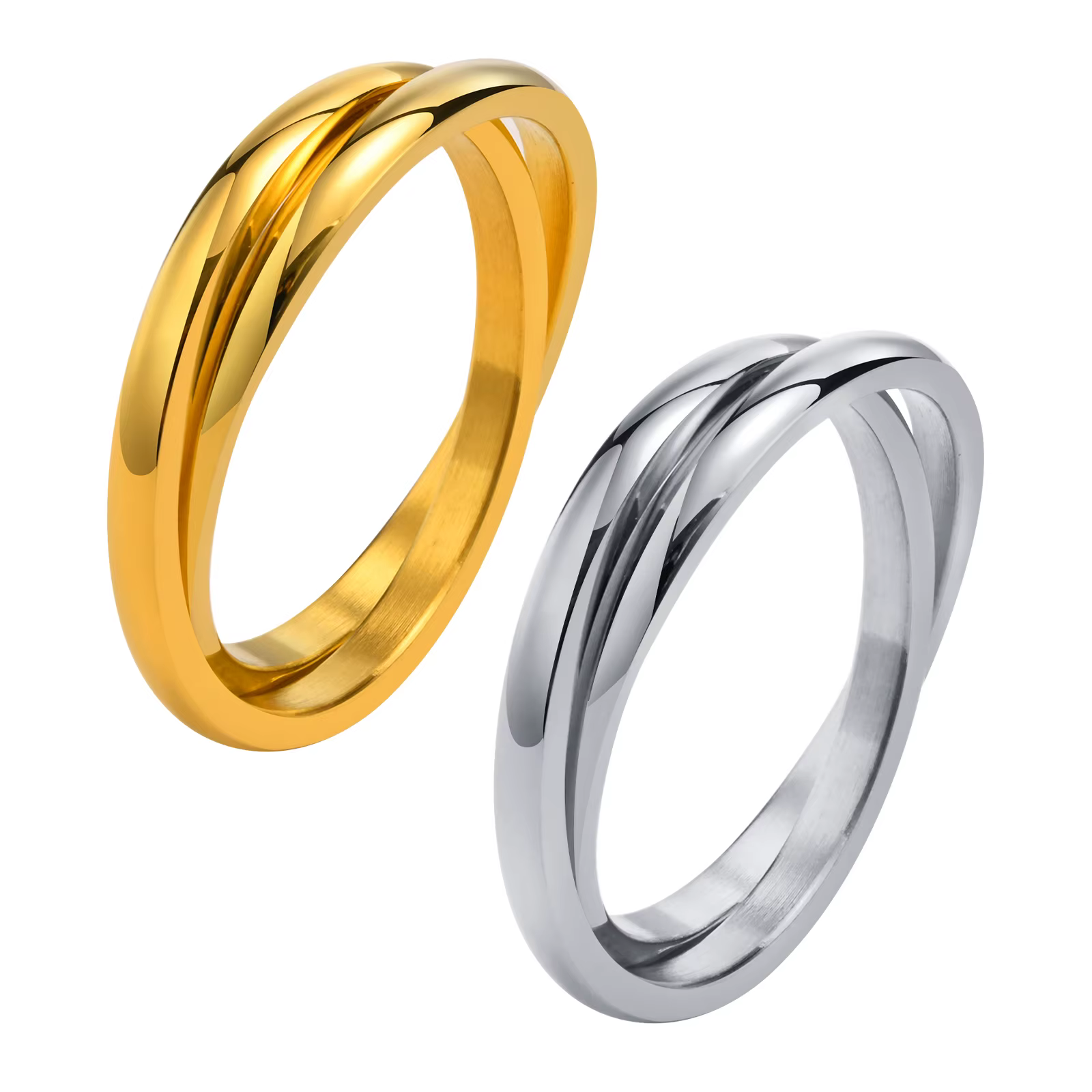 Bague fine à emboîtement pour femmes, ensemble de 2 matiques de vachette en acier inoxydable, bijoux roulants Extron